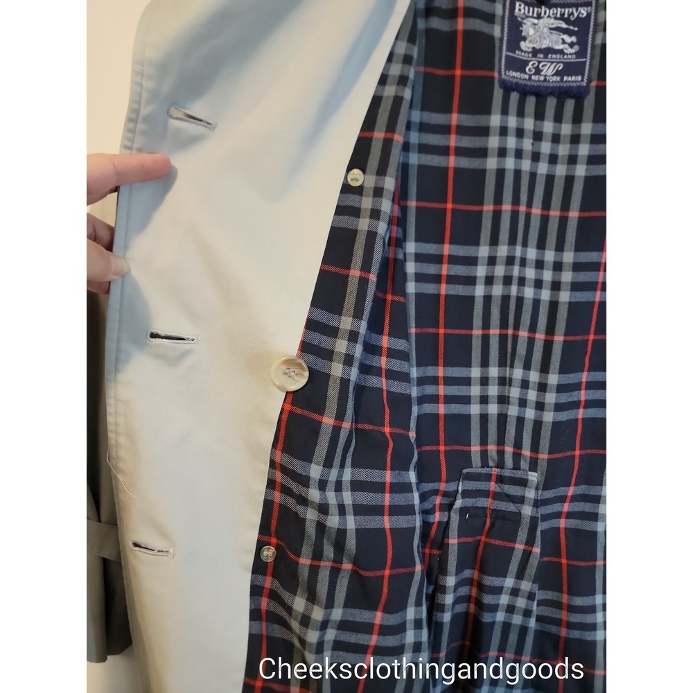 Burberrys Vintage Trench Coat Beigh Double Breasted Nova Check Belted England 14 - Picture 13 of 15